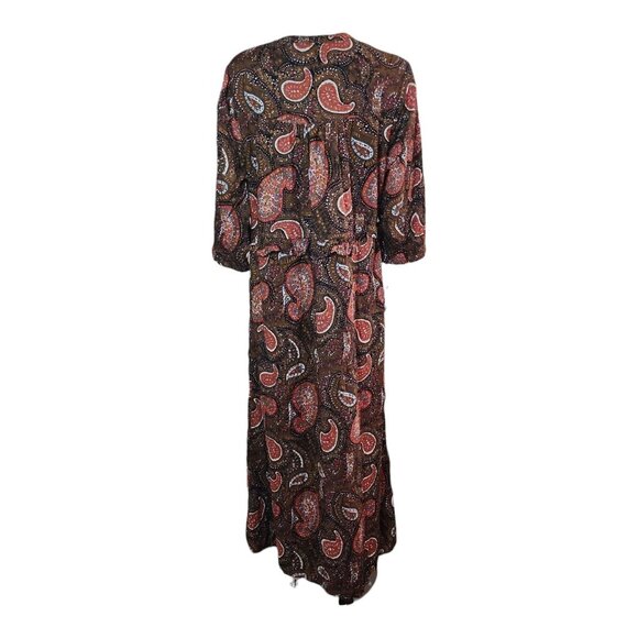 Roamans Dress Womens Plus Size 18W Brown Paisley Short Sleeve Maxi Cotton Boho - Picture 5 of 9